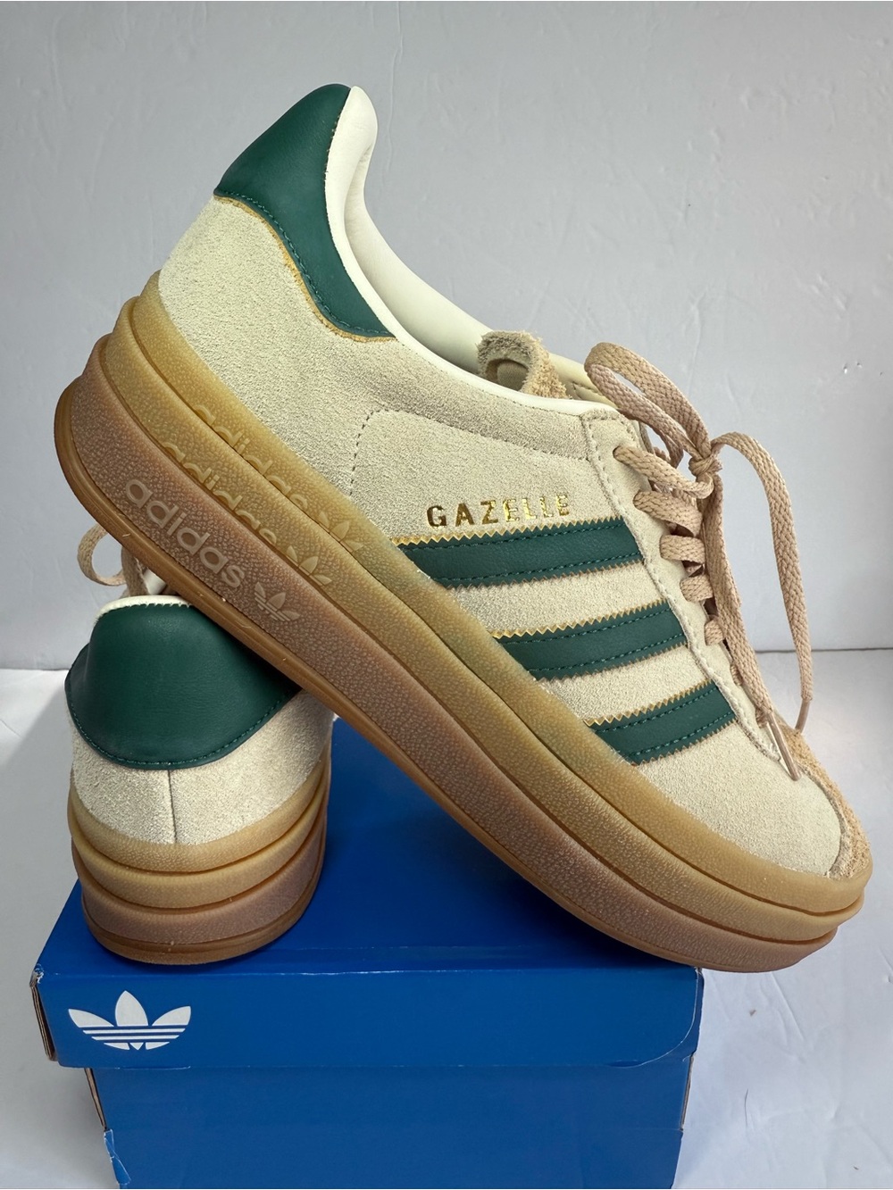 Adidas Gazelle Bold - Cream White / Green - Women’s 7.5 - ID7056 - New